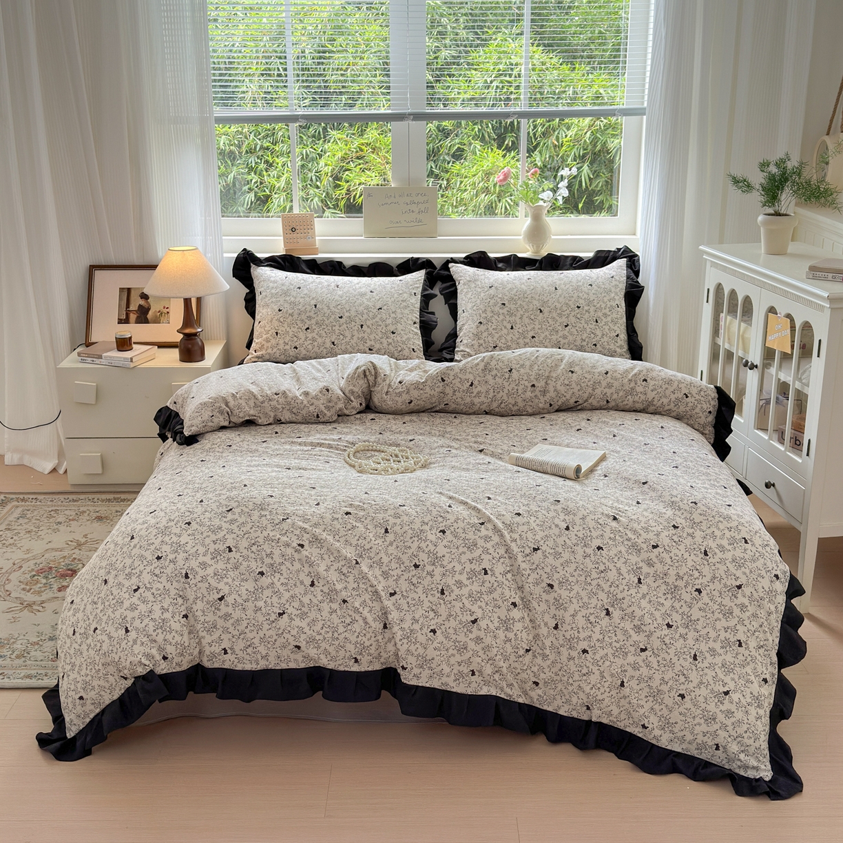 喜颜 2025新款云感提花皱皱棉爆款花边四件套-赫本风 棉棉兔