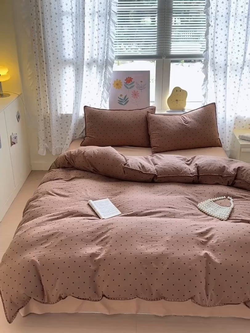 91家纺网 家纺一手货源 找家纺 （总）喜颜 2025新款云感提花双层纱爆款贝壳边四件套