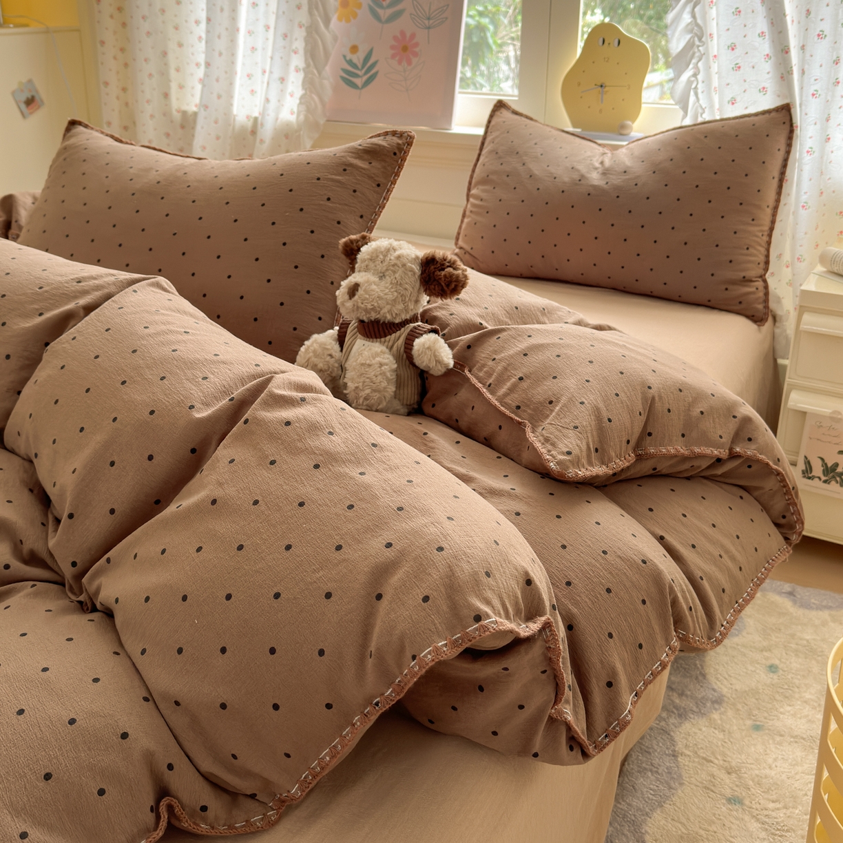 91家纺网 家纺一手货源 找家纺 （总）喜颜 2025新款云感提花双层纱爆款贝壳边四件套