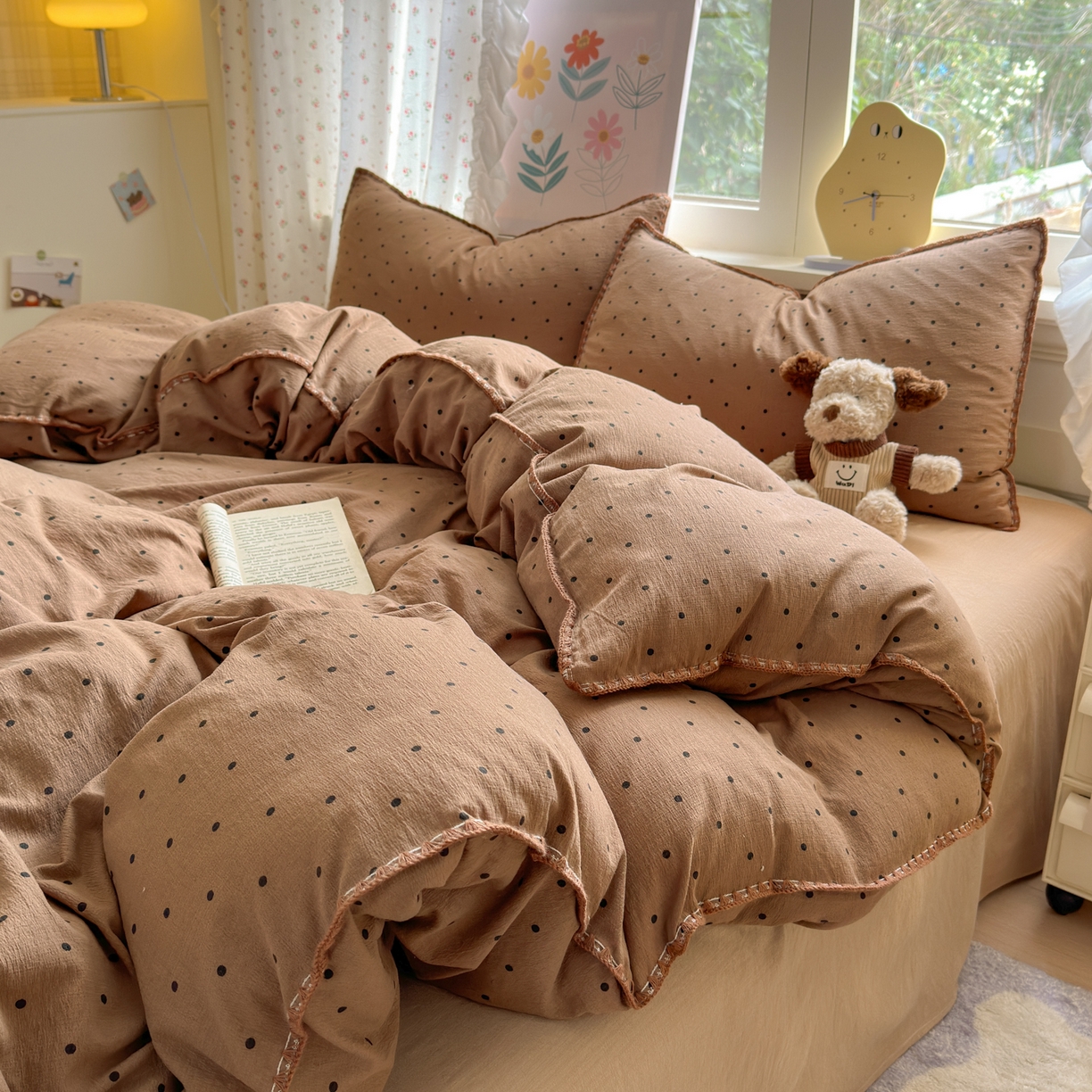 91家纺网 家纺一手货源 找家纺 （总）喜颜 2025新款云感提花双层纱爆款贝壳边四件套