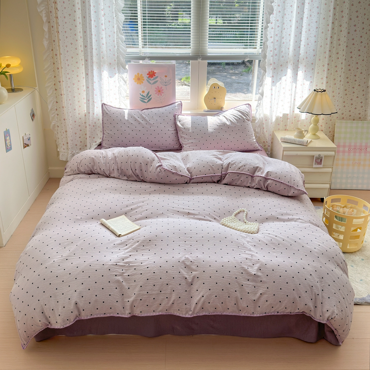 91家纺网 家纺一手货源 找家纺 （总）喜颜 2025新款云感提花双层纱爆款贝壳边四件套