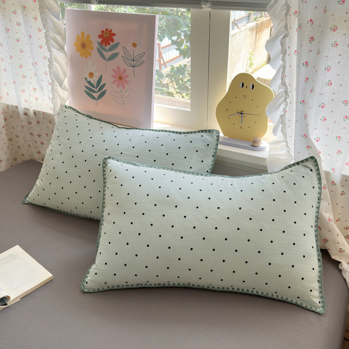 91家纺网 家纺一手货源 找家纺 喜颜 2025新款云感提花双层纱爆款贝壳边四件套 贝壳边-波点蓝