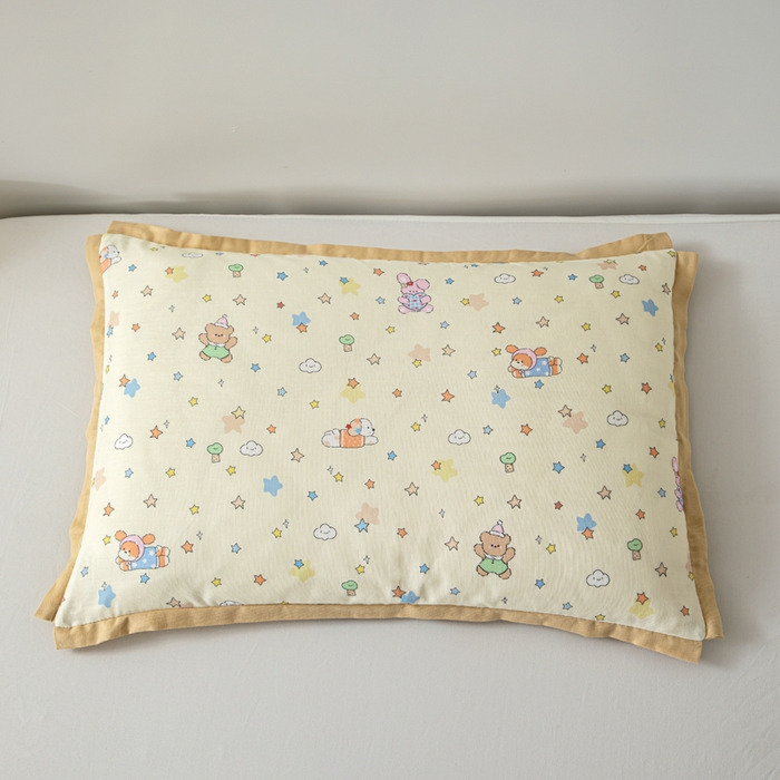 91家纺网 家纺一手货源 找家纺 （总）大熊枕芯 2025新款全棉双层纱儿童荞麦枕 羽丝绒枕