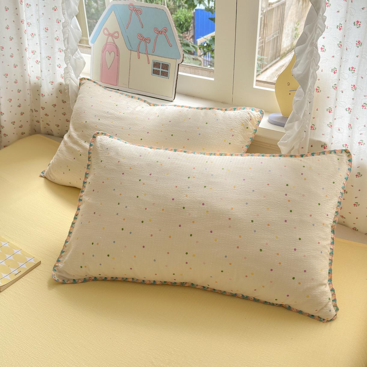 91家纺网 家纺一手货源 找家纺 喜颜 2025新款云感提花双层纱爆款贝壳边四件套 贝壳边-波点炫彩