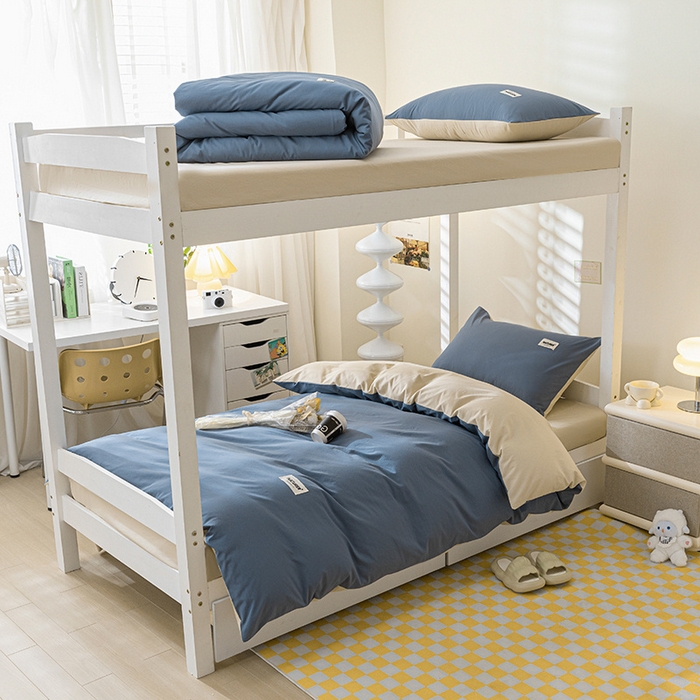 91家纺网 家纺一手货源 找家纺 佳汐蓝家纺 2025新款A类全棉水洗棉学生三件套 贴标-宾利蓝+奶茶