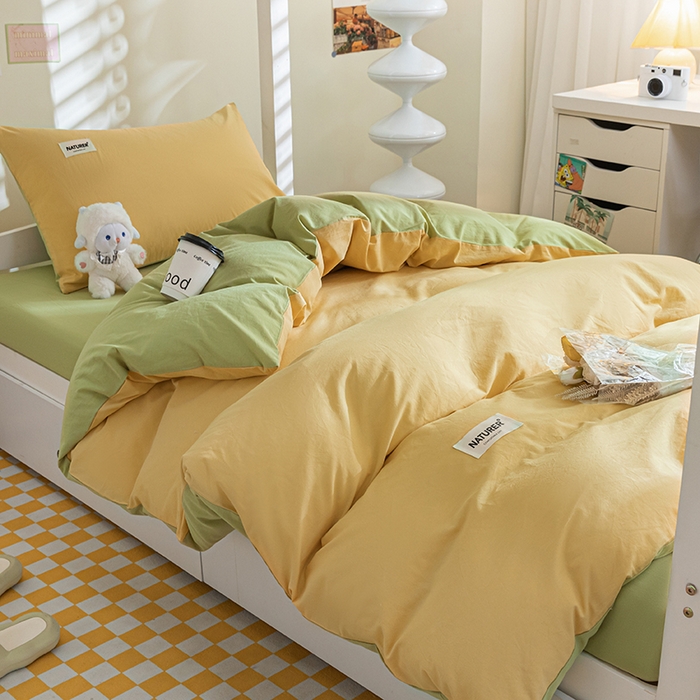 91家纺网 家纺一手货源 找家纺 佳汐蓝家纺 2025新款A类全棉水洗棉学生三件套 贴标-初黄+果绿