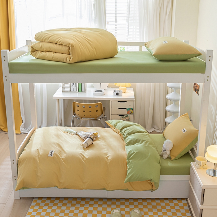 91家纺网 家纺一手货源 找家纺 佳汐蓝家纺 2025新款A类全棉水洗棉学生三件套 贴标-初黄+果绿