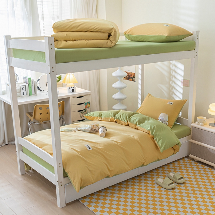 佳汐蓝家纺 2025新款A类全棉水洗棉学生三件套 贴标-初黄+果绿