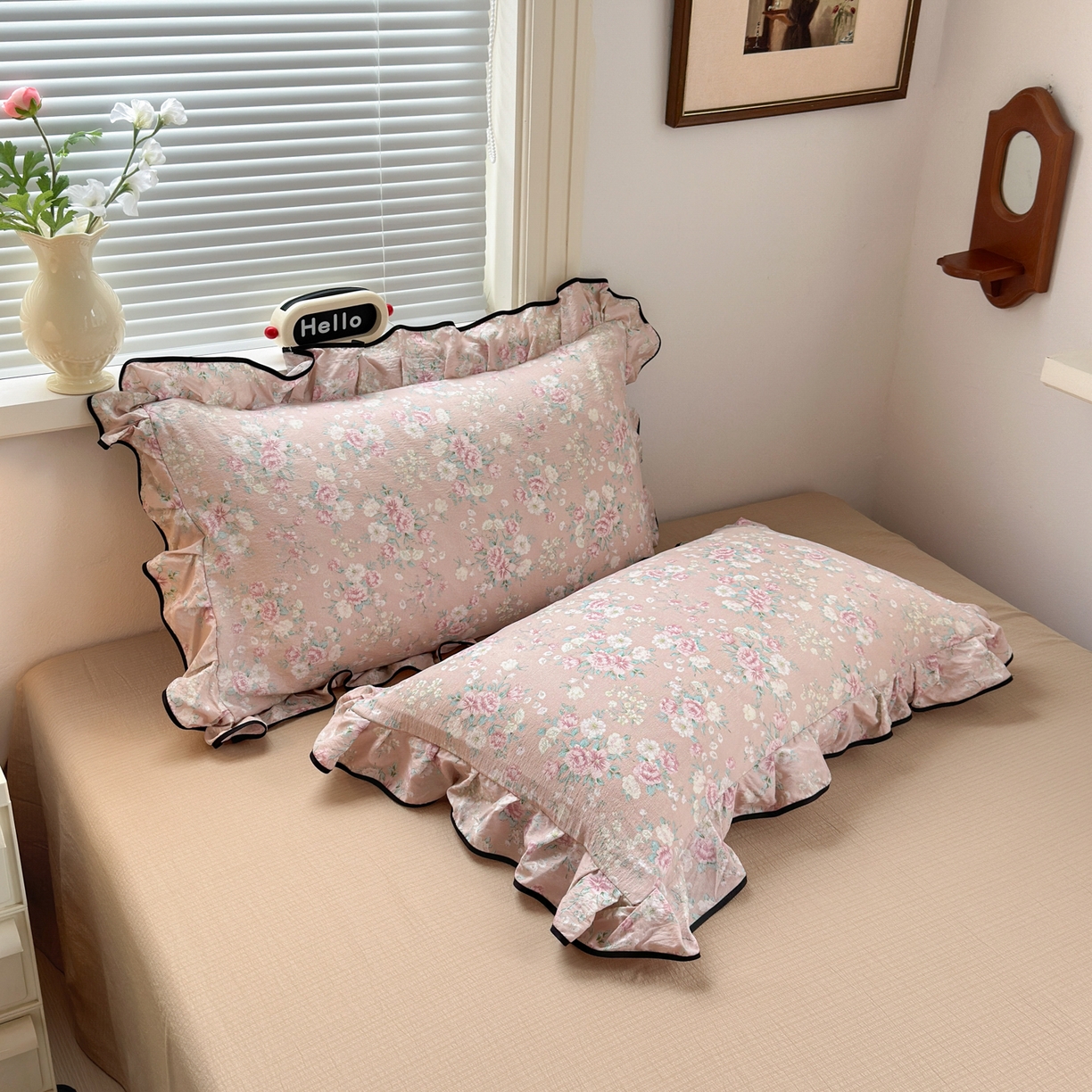 91家纺网 家纺一手货源 找家纺 喜颜 2025新款爆款云感提花双层纱木棉花边四件套 春风十里