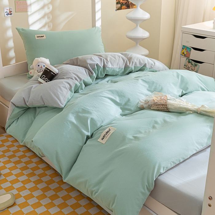 91家纺网 家纺一手货源 找家纺 佳汐蓝家纺 2025新款A类全棉水洗棉学生三件套 贴标-梵星蓝+山灰