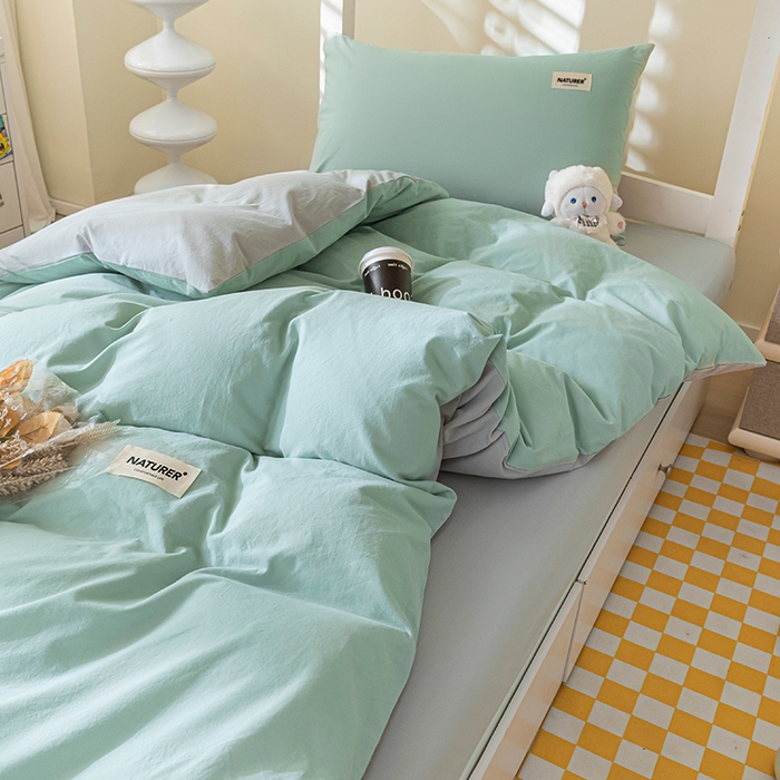 91家纺网 家纺一手货源 找家纺 佳汐蓝家纺 2025新款A类全棉水洗棉学生三件套 贴标-梵星蓝+山灰