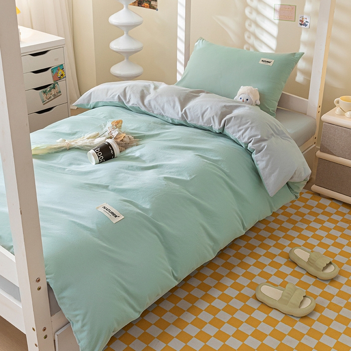 91家纺网 家纺一手货源 找家纺 佳汐蓝家纺 2025新款A类全棉水洗棉学生三件套 贴标-梵星蓝+山灰