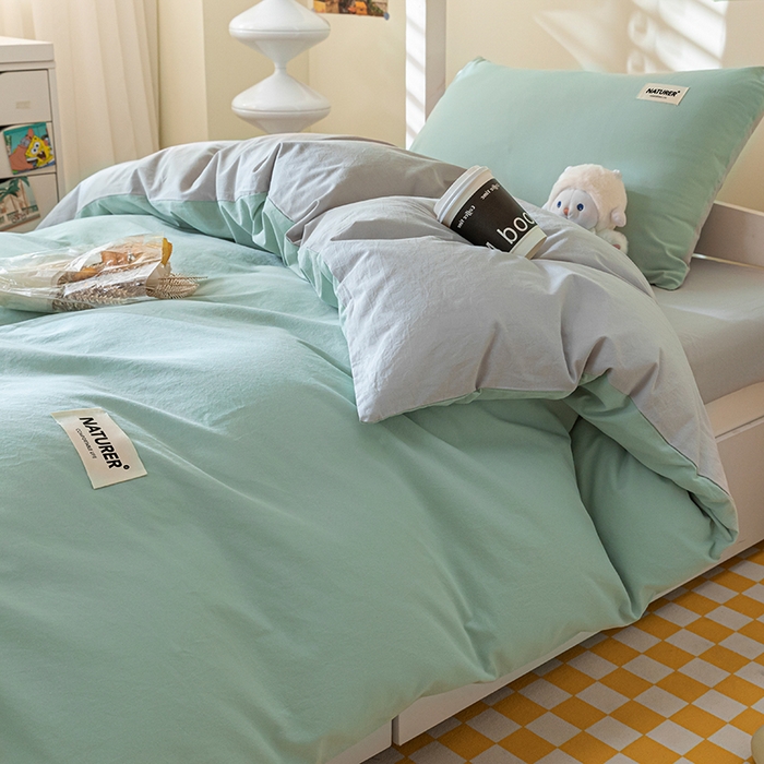 91家纺网 家纺一手货源 找家纺 佳汐蓝家纺 2025新款A类全棉水洗棉学生三件套 贴标-梵星蓝+山灰