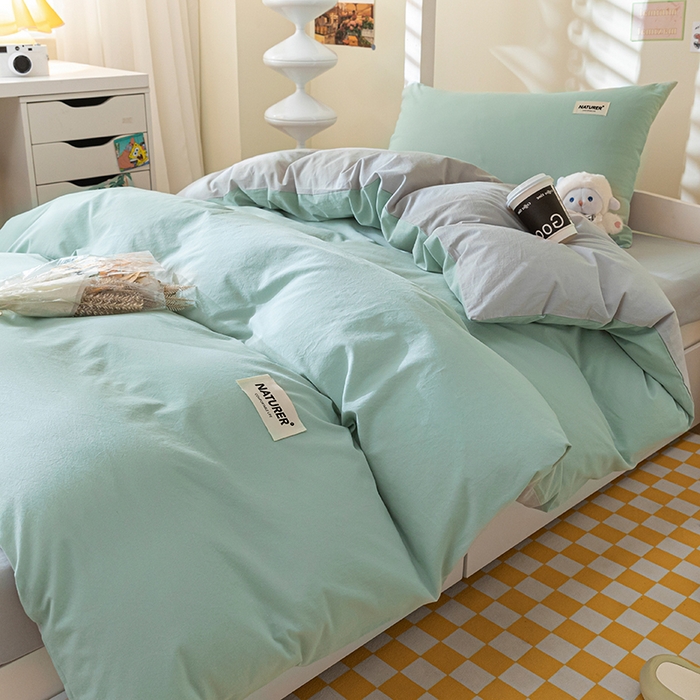 91家纺网 家纺一手货源 找家纺 佳汐蓝家纺 2025新款A类全棉水洗棉学生三件套 贴标-梵星蓝+山灰