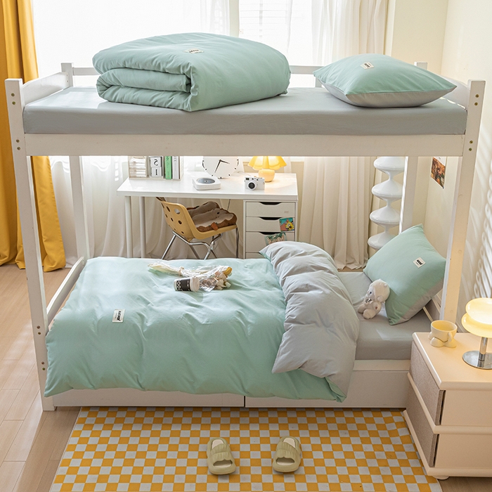 91家纺网 家纺一手货源 找家纺 佳汐蓝家纺 2025新款A类全棉水洗棉学生三件套 贴标-梵星蓝+山灰