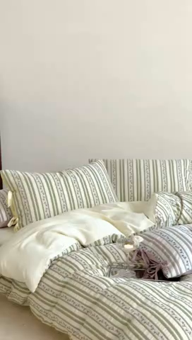 91家纺网 家纺一手货源 找家纺 （总）圆岛家纺 2025新款清新全棉色织三层纱提花四件套