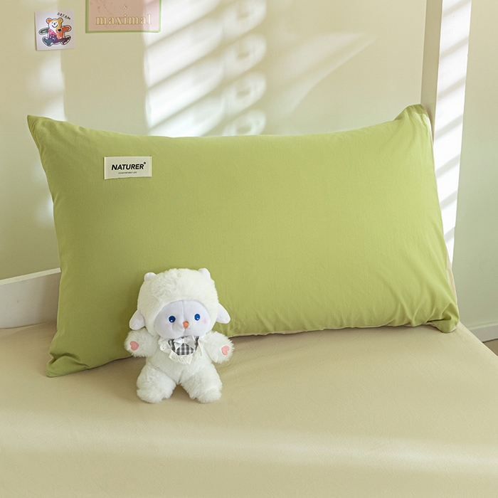 91家纺网 家纺一手货源 找家纺 佳汐蓝家纺 2025新款A类全棉水洗棉学生三件套 贴标-果绿+奶茶