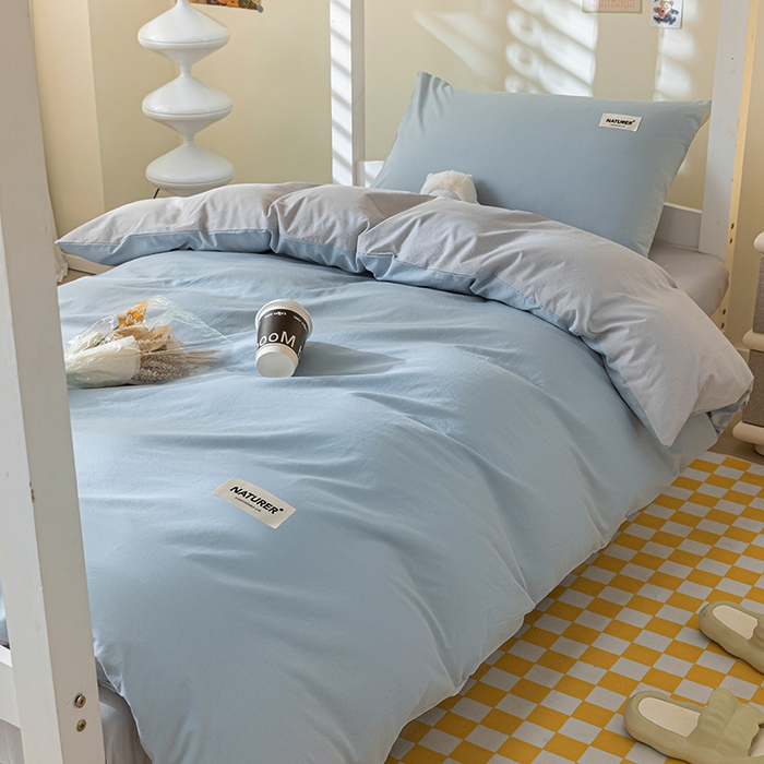 91家纺网 家纺一手货源 找家纺 佳汐蓝家纺 2025新款A类全棉水洗棉学生三件套 贴标-海青+山灰