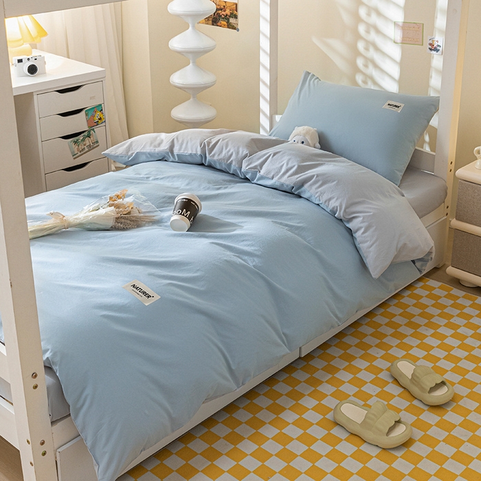 91家纺网 家纺一手货源 找家纺 佳汐蓝家纺 2025新款A类全棉水洗棉学生三件套 贴标-海青+山灰