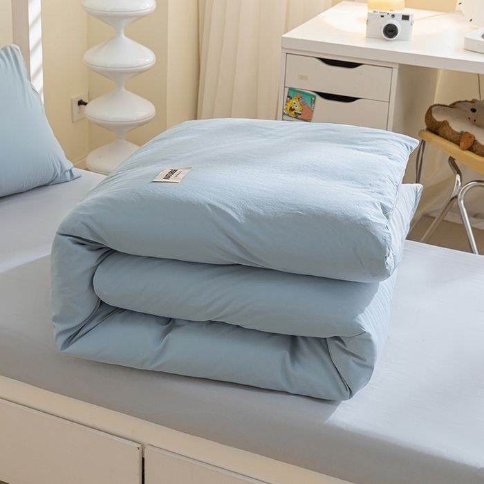 91家纺网 家纺一手货源 找家纺 佳汐蓝家纺 2025新款A类全棉水洗棉学生三件套 贴标-海青+山灰