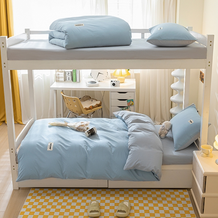 91家纺网 家纺一手货源 找家纺 佳汐蓝家纺 2025新款A类全棉水洗棉学生三件套 贴标-海青+山灰