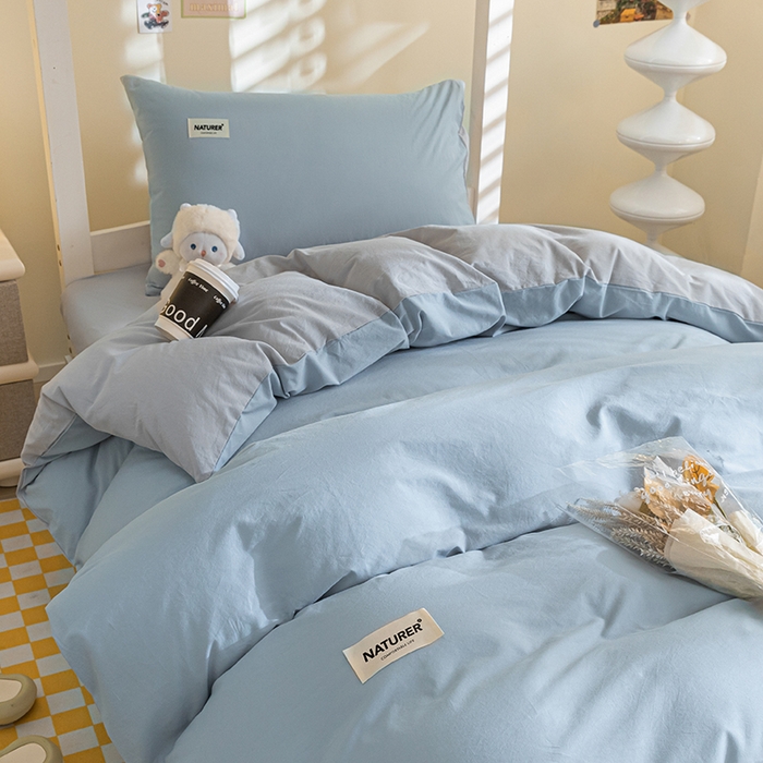 91家纺网 家纺一手货源 找家纺 佳汐蓝家纺 2025新款A类全棉水洗棉学生三件套 贴标-海青+山灰