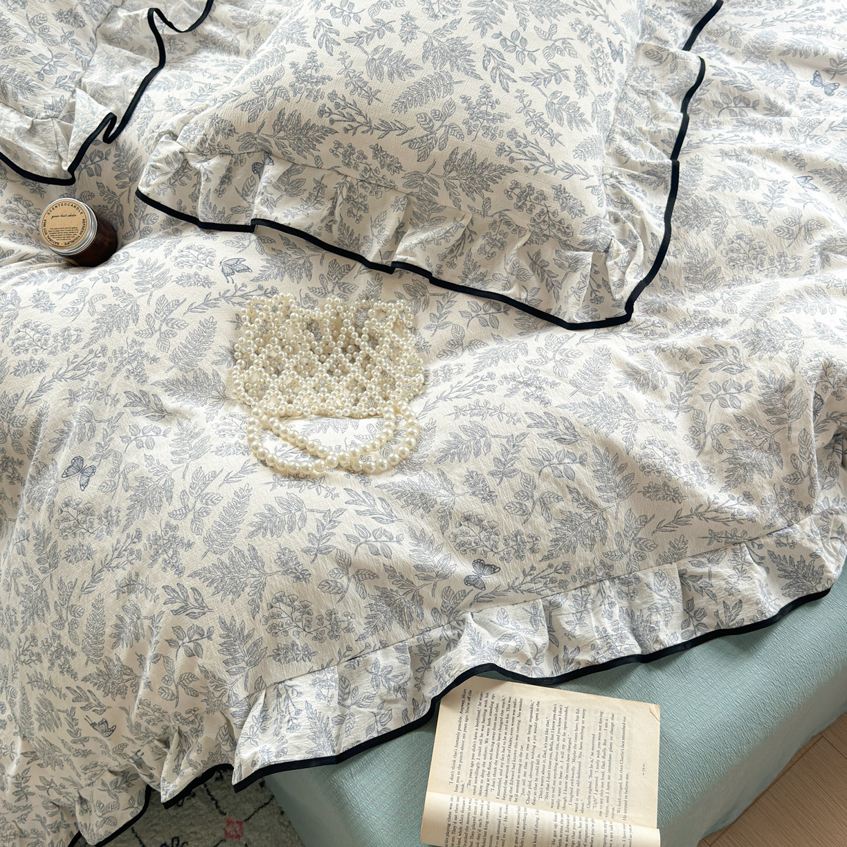 91家纺网 家纺一手货源 找家纺 喜颜 2025新款爆款云感提花双层纱木棉花边四件套 优兰