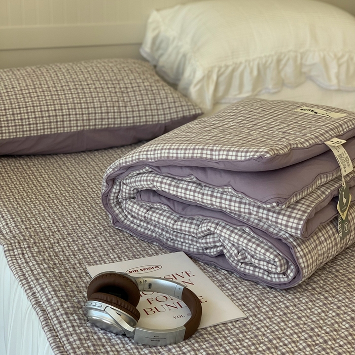 91家纺网 家纺一手货源 找家纺 汇庭2025新款·良品两件套（学生季春秋） 床盖·良品灰（春秋·胡桃格灰