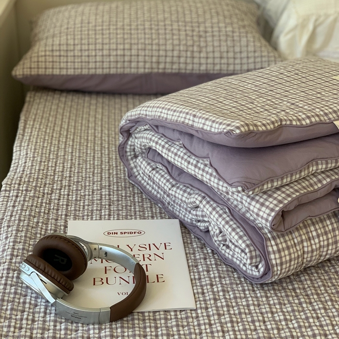 91家纺网 家纺一手货源 找家纺 汇庭2025新款·良品两件套（学生季春秋） 床盖·良品灰（春秋·胡桃格灰