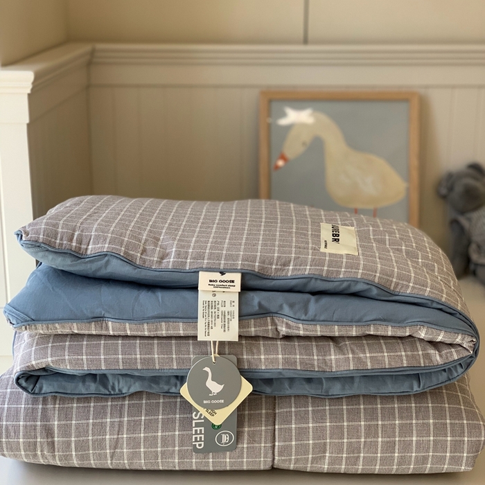 汇庭2025新款·良品两件套（学生季春秋） 床盖·良品灰蓝（春秋·胡桃格蓝
