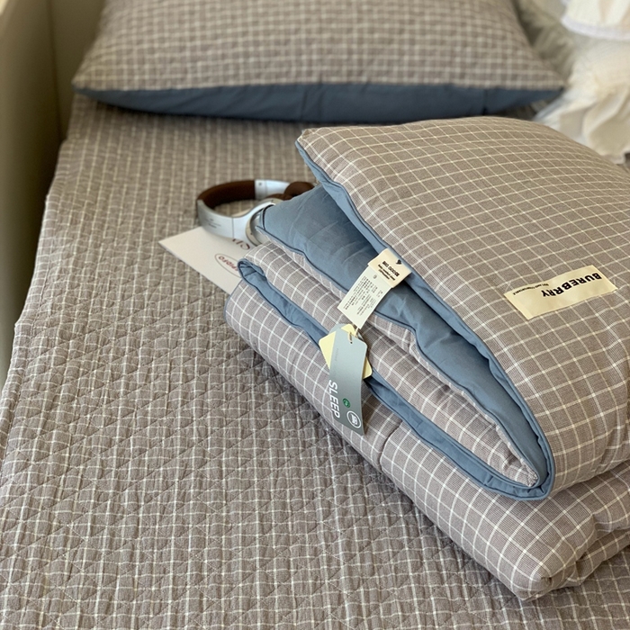 91家纺网 家纺一手货源 找家纺 汇庭2025新款·良品两件套（学生季春秋） 床盖·良品灰蓝（春秋·胡桃格蓝
