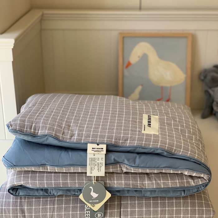 91家纺网 家纺一手货源 找家纺 汇庭2025新款·良品两件套（学生季春秋） 床盖·良品灰蓝（春秋·胡桃格蓝