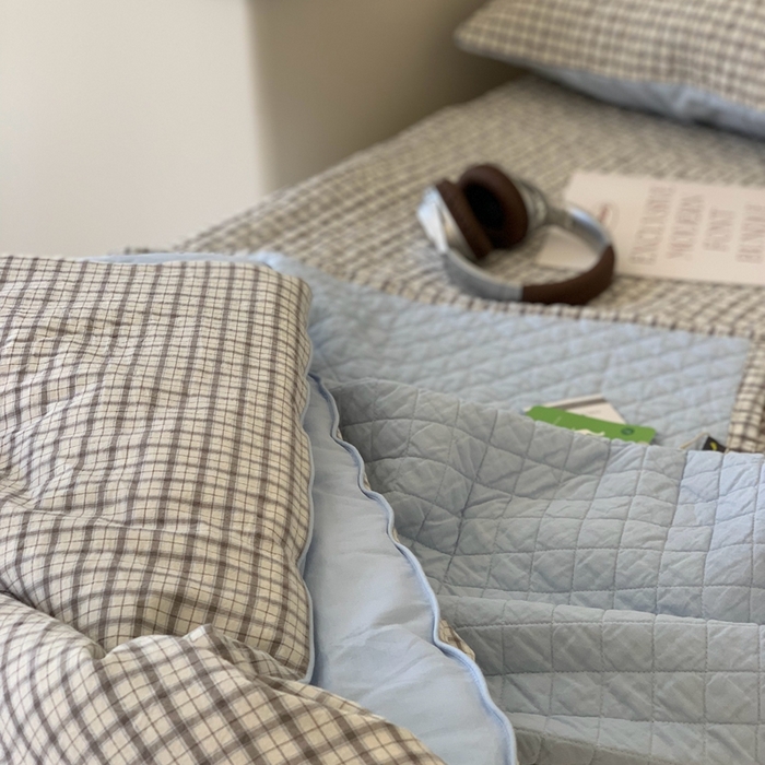 91家纺网 家纺一手货源 找家纺 汇庭2025新款·良品两件套（学生季春秋） 床盖·良品蓝莓（春秋·苏格兰灰