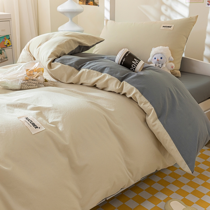 91家纺网 家纺一手货源 找家纺 佳汐蓝家纺 2025新款A类全棉水洗棉学生三件套 贴标-奶茶+中灰