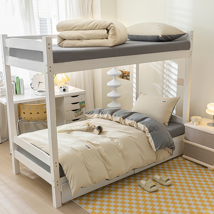 佳汐蓝家纺 2025新款A类全棉水洗棉学生三件套 贴标-奶茶+中灰