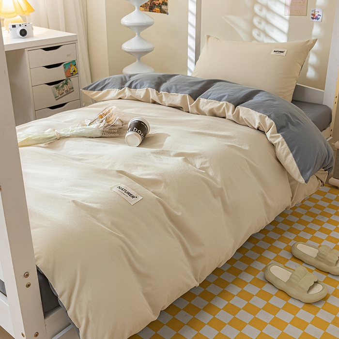 91家纺网 家纺一手货源 找家纺 佳汐蓝家纺 2025新款A类全棉水洗棉学生三件套 贴标-奶茶+中灰