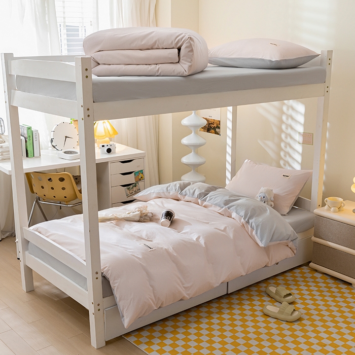 佳汐蓝家纺 2025新款A类全棉水洗棉学生三件套 贴标-奶油粉+山灰