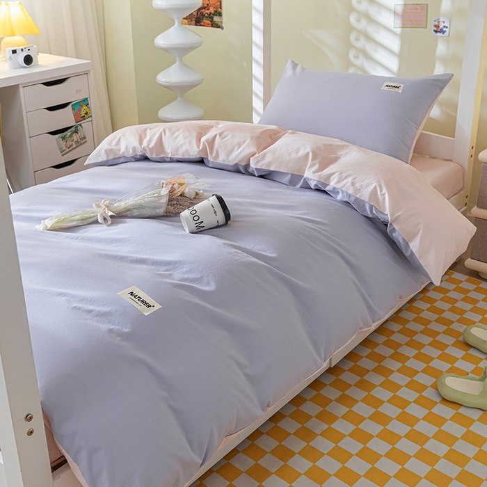 91家纺网 家纺一手货源 找家纺 佳汐蓝家纺 2025新款A类全棉水洗棉学生三件套 贴标-浅紫+奶油粉