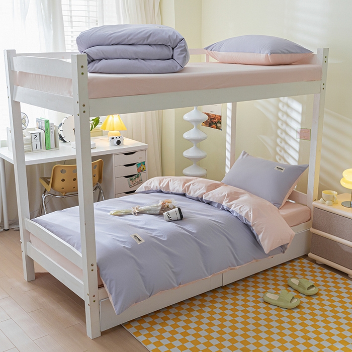 佳汐蓝家纺 2025新款A类全棉水洗棉学生三件套 贴标-浅紫+奶油粉