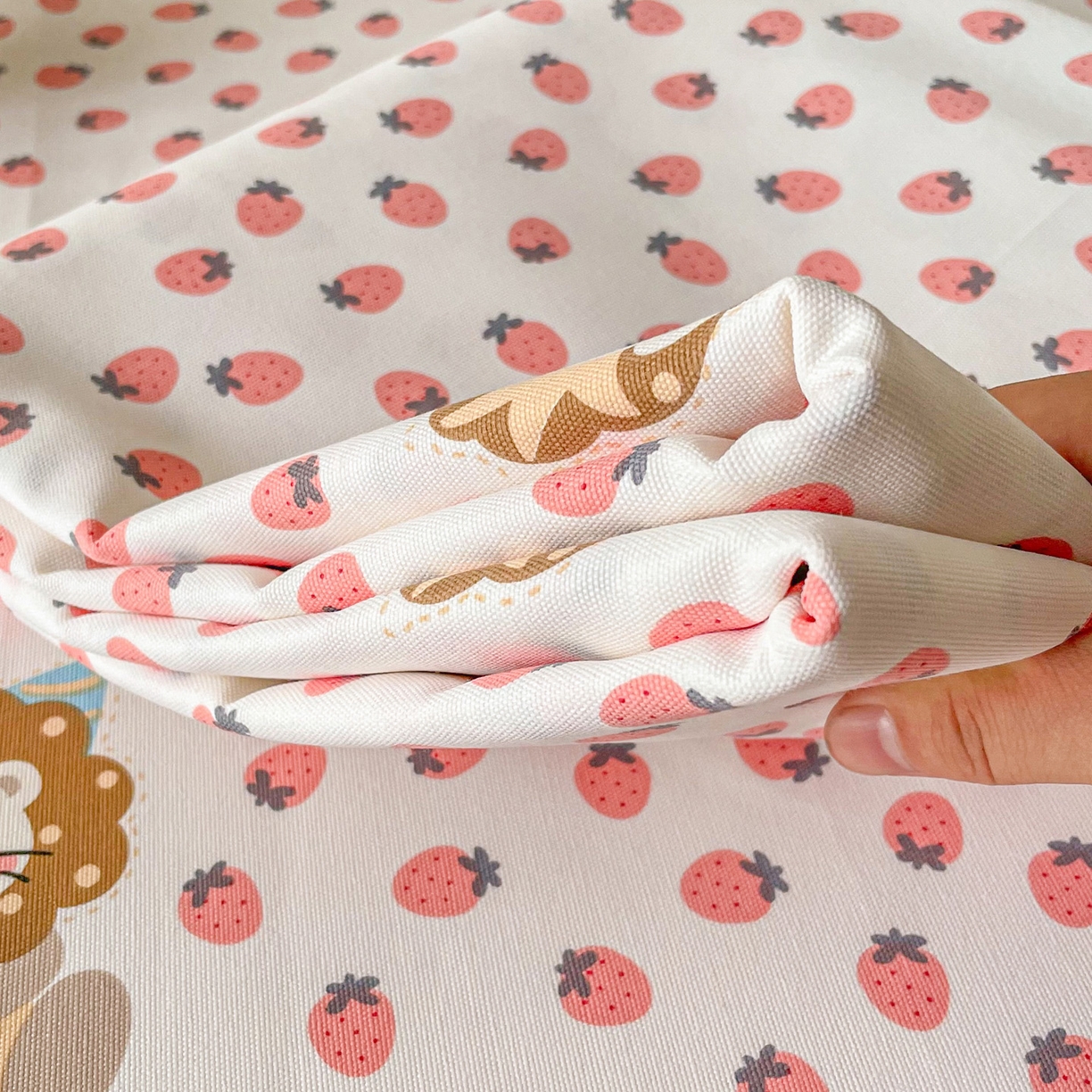 91家纺网 家纺一手货源 找家纺 首爱家纺2025新款花边款老粗布床单 草莓狮子