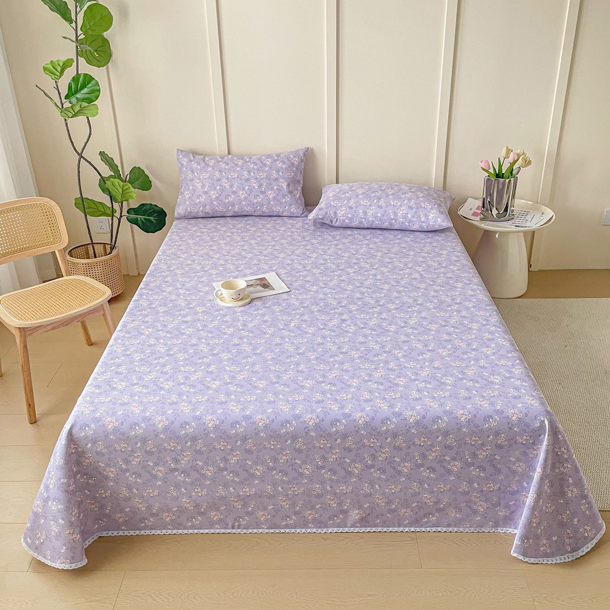 首爱家纺2025新款花边款老粗布床单 豆蔻