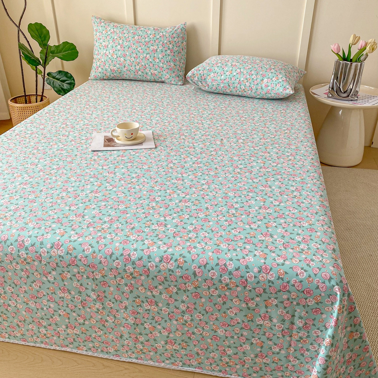 91家纺网 家纺一手货源 找家纺 首爱家纺2025新款花边款老粗布床单 花曼