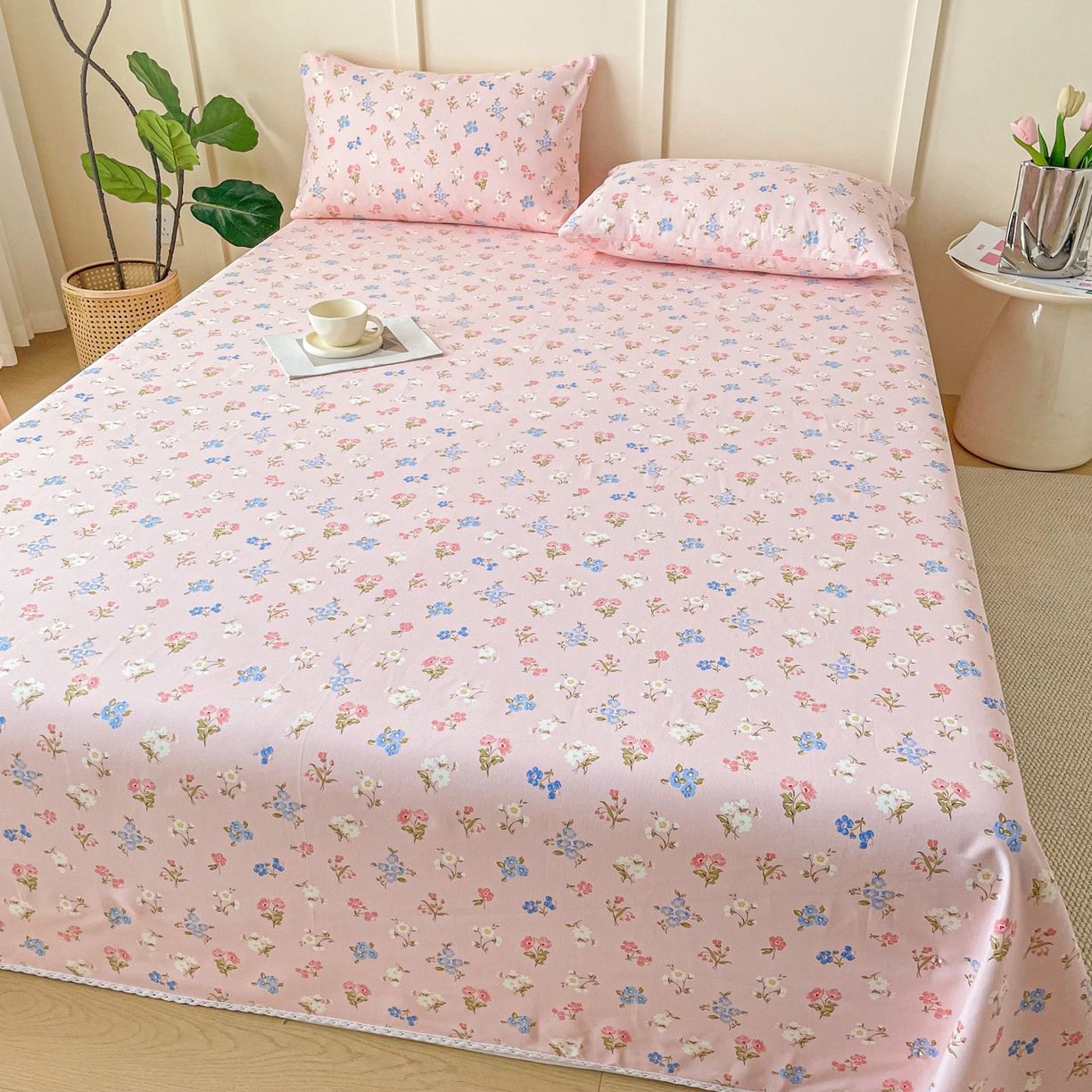 91家纺网 家纺一手货源 找家纺 首爱家纺2025新款花边款老粗布床单 兰恋花