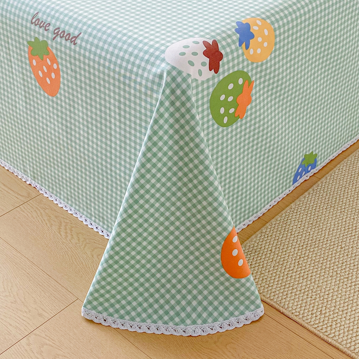 91家纺网 家纺一手货源 找家纺 首爱家纺2025新款花边款老粗布床单 绿梅果