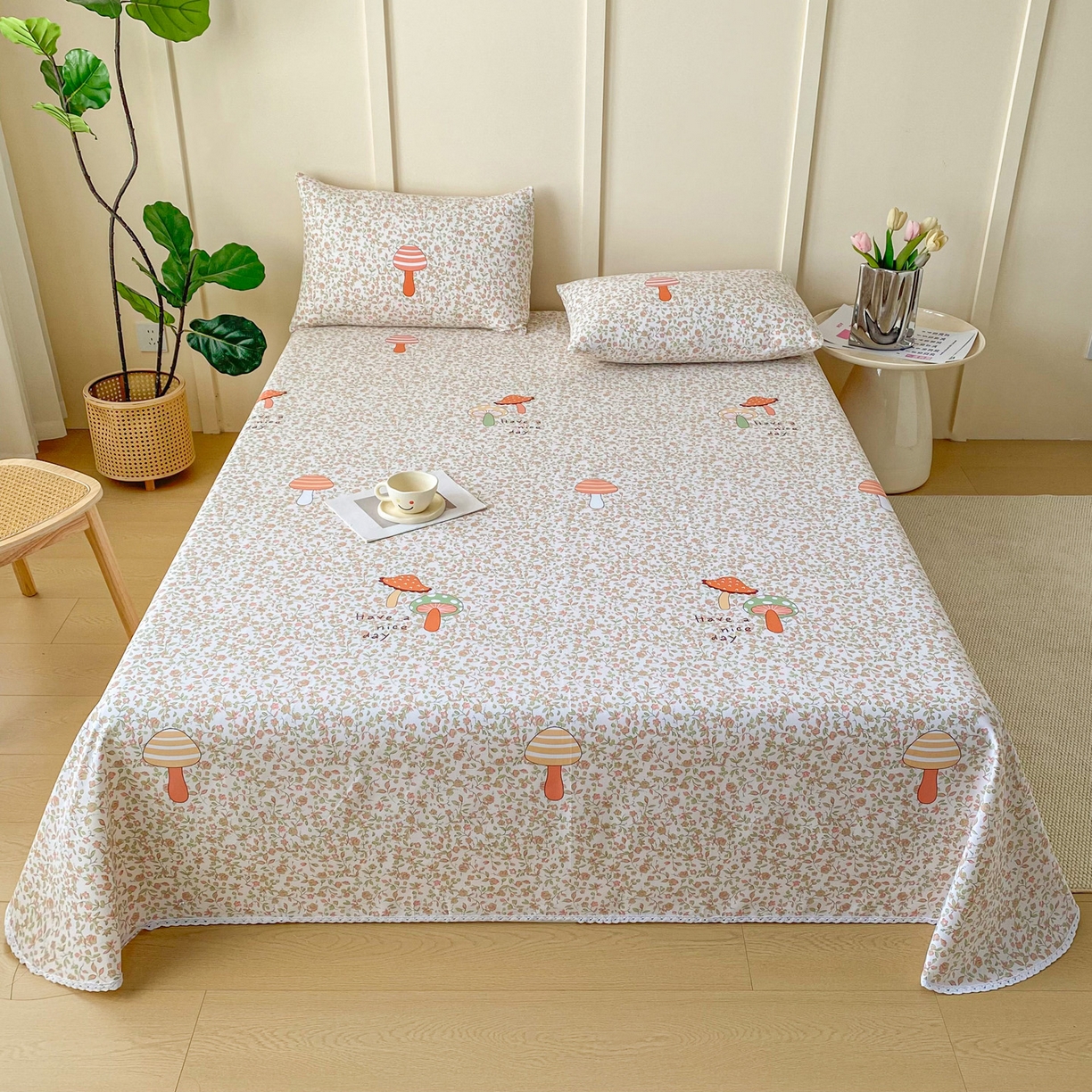 首爱家纺2025新款花边款老粗布床单 蘑菇屋
