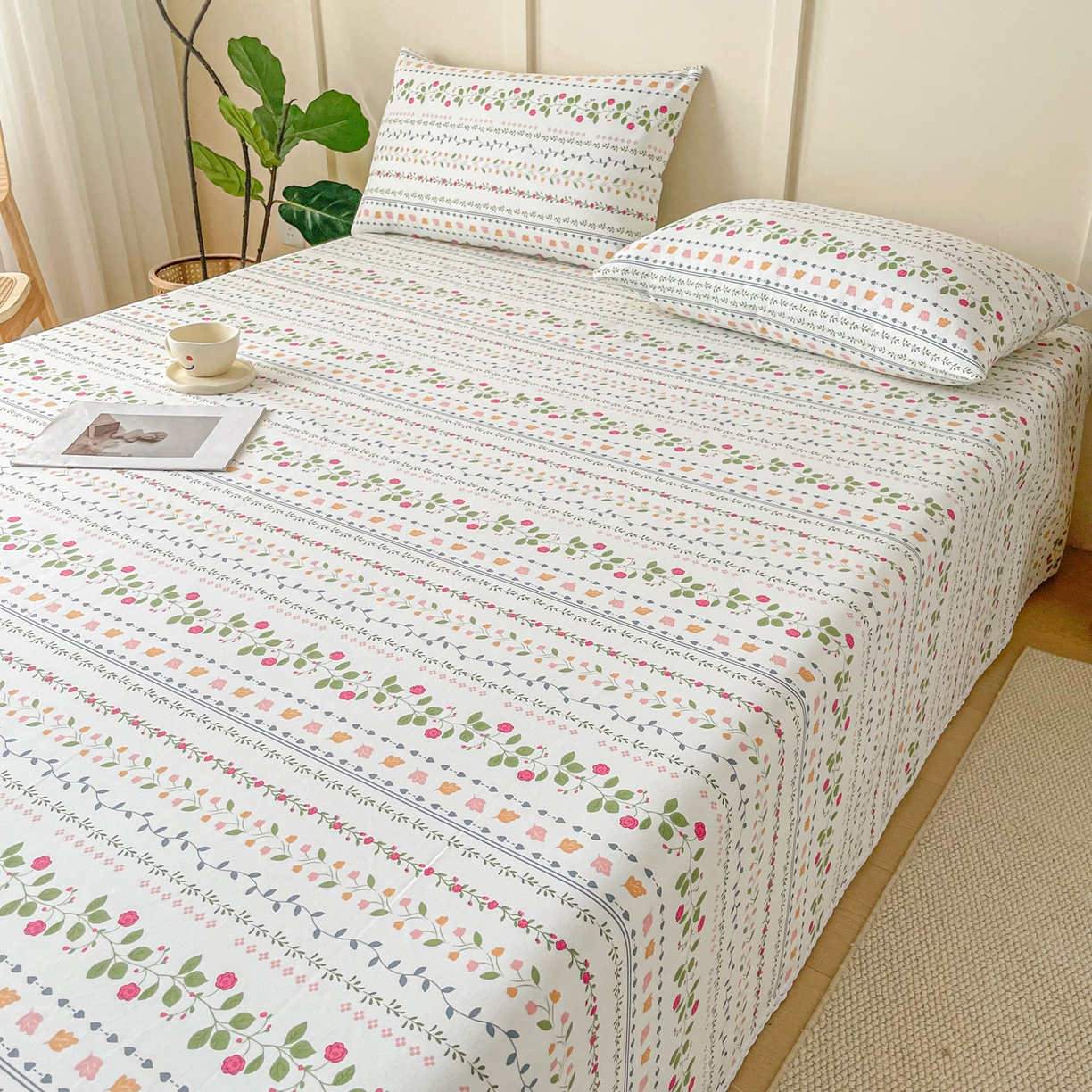 91家纺网 家纺一手货源 找家纺 首爱家纺2025新款花边款老粗布床单 小玫瑰