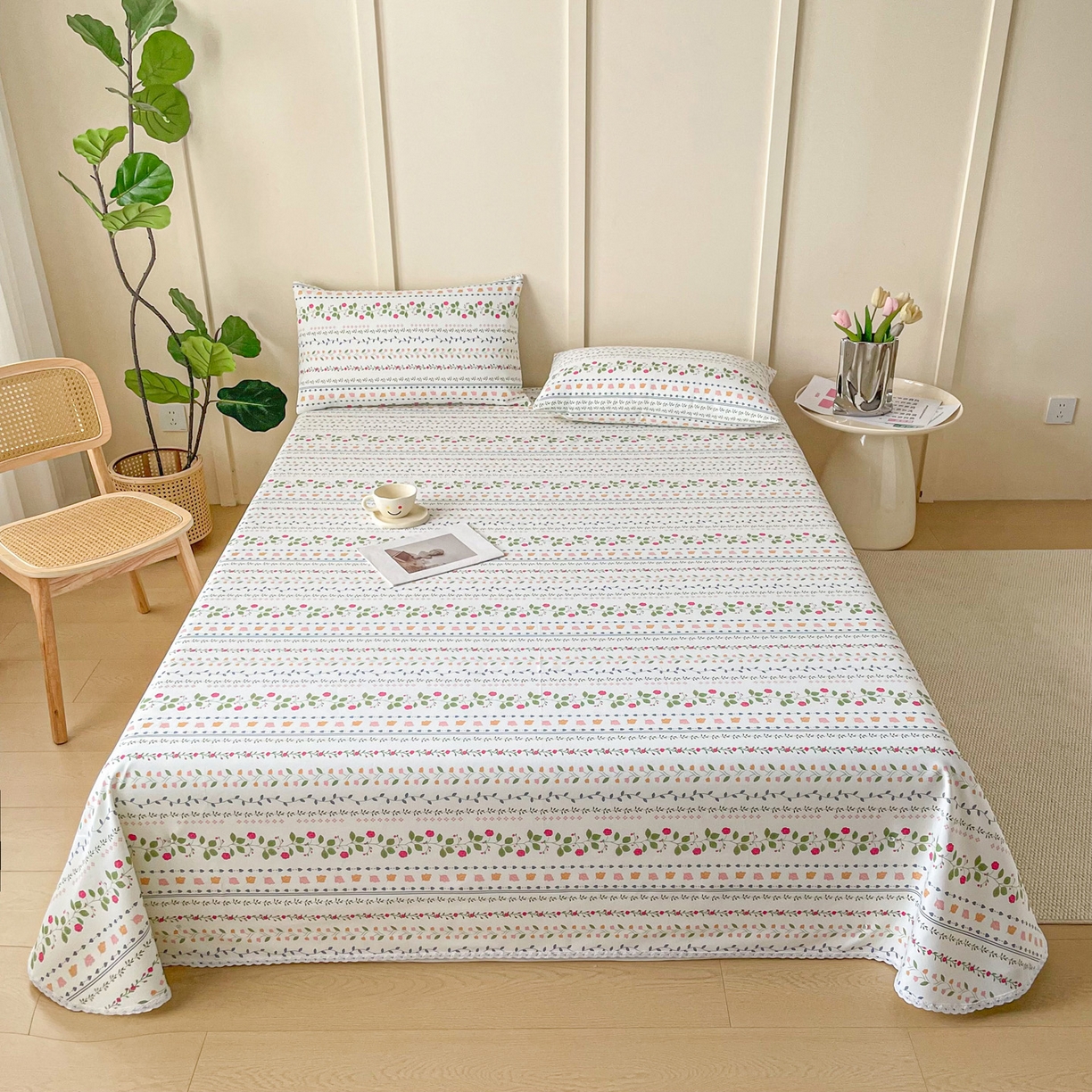 首爱家纺2025新款花边款老粗布床单 小玫瑰