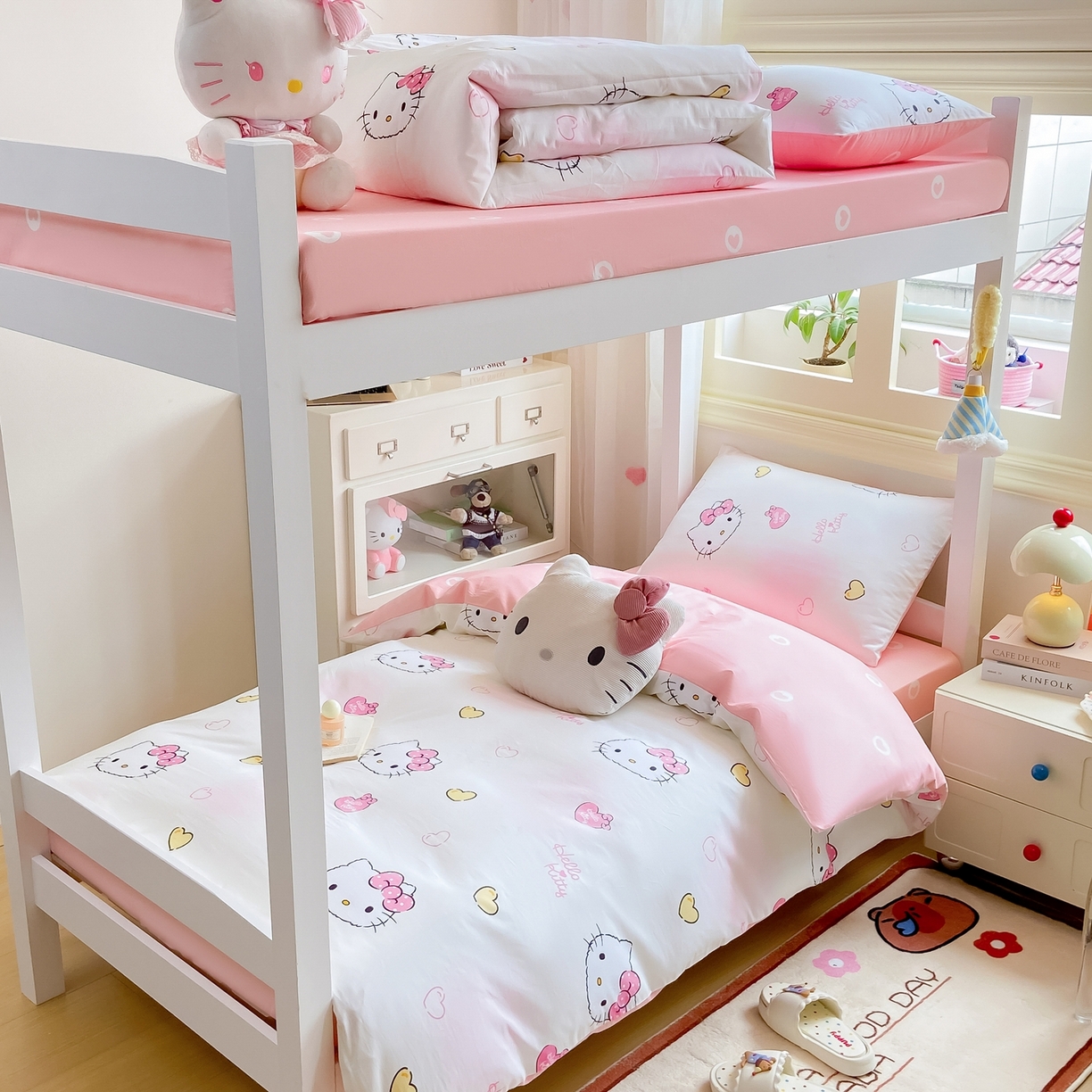 91家纺网 家纺一手货源 找家纺 博雅 2025春夏新款三丽鸥全棉纯棉卡通学生宿舍三件套上下铺三件套-小版 彩色KT