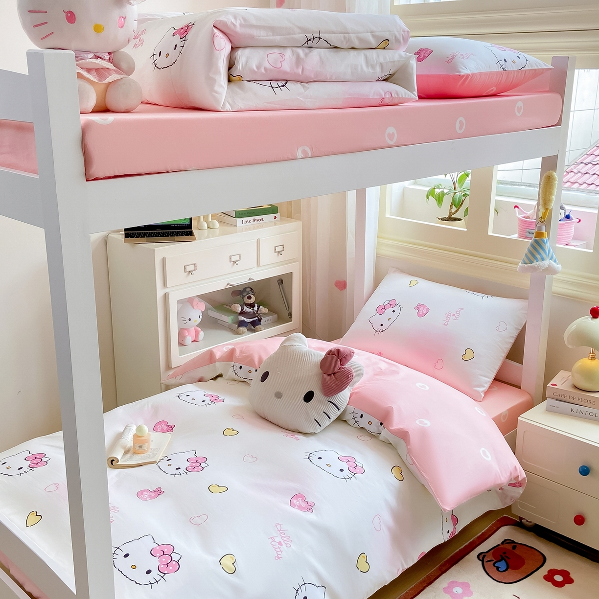 91家纺网 家纺一手货源 找家纺 博雅 2025春夏新款三丽鸥全棉纯棉卡通学生宿舍三件套上下铺三件套-小版 彩色KT