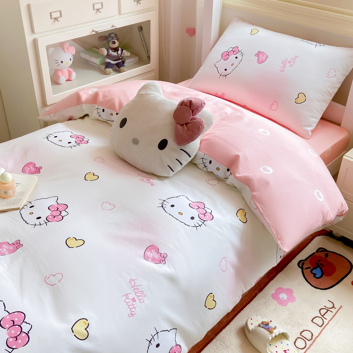 91家纺网 家纺一手货源 找家纺 博雅 2025春夏新款三丽鸥全棉纯棉卡通学生宿舍三件套上下铺三件套-小版 彩色KT